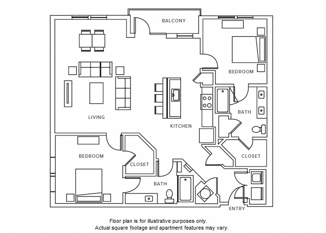 Floor plan for 2 beds, 2 baths, 1437 sqft